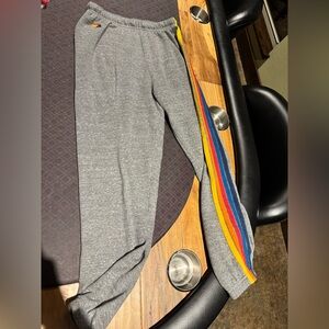 Aviator Nation Gray Sweatshirt with Rainbow Accents-5 stripe Heather grey